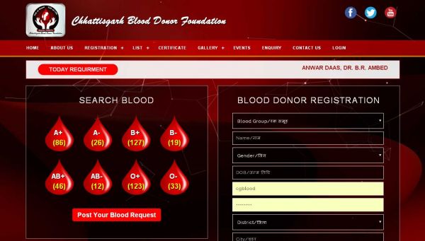 Chhattisgarh Blood Donor Foundation, website company design in raipur