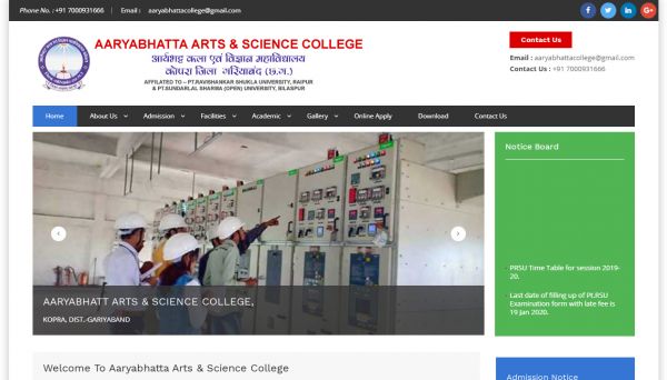 Aaryabhatta Arts & Science College, Web Designing Company in Raipur Chhattisgarh