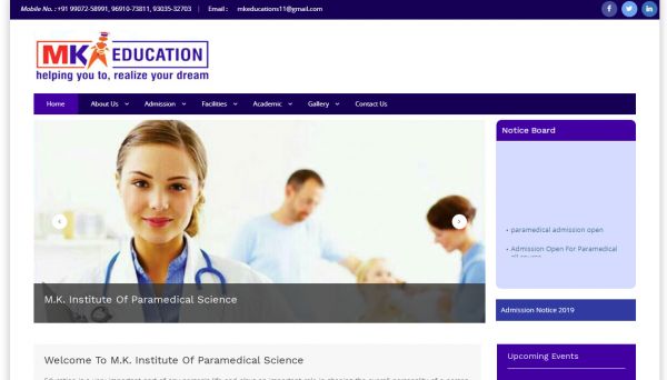 M.K. Institute of Paramedical Science, website company design in raipur